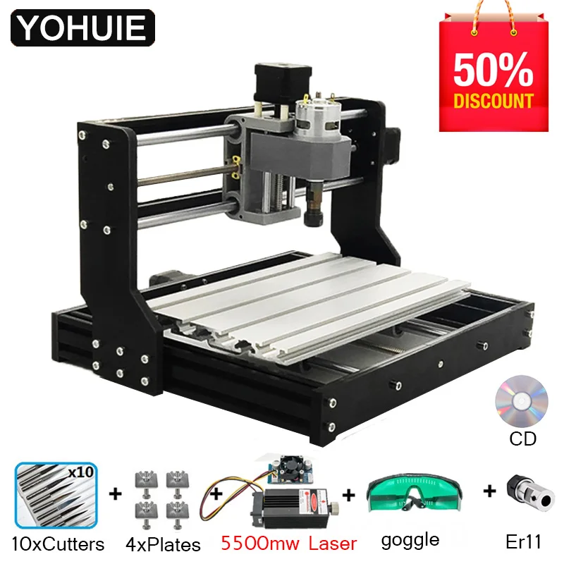 CNC 3018 PRO лазерный гравер древесины ЧПУ маршрутизатор машина GRBL ER11 Хобби DIY гравировальный станок для дерева PCB ПВХ Мини CNC3018 гравер - Цвет: Add 5500mw laser