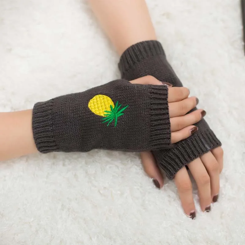 AliExpress Embroidered Pineapple Gloves Cool New Style Knitted Gloves Half-finger Gloves Embroidered Color Warm Gloves Now