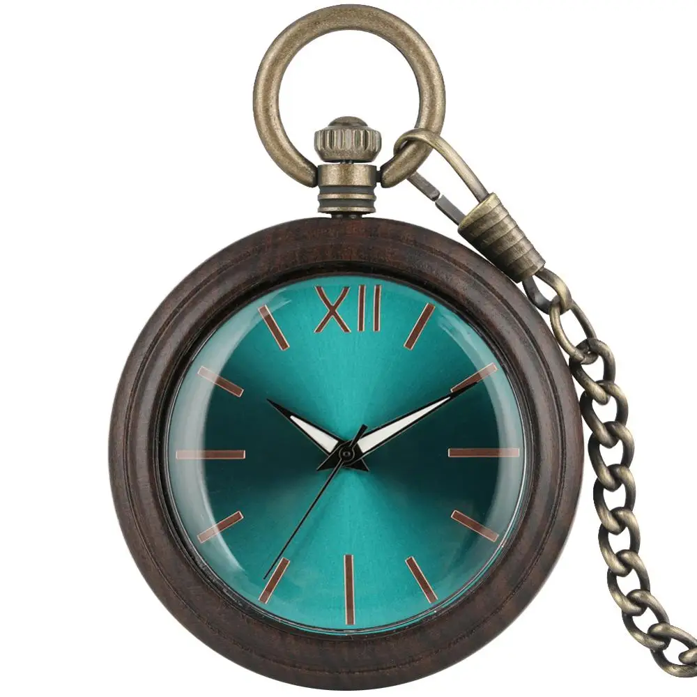 Glaucous Dial Ebony Rough Chain Pocket Watch Necklace Men Delicate Bronze Rough Chain Women Clock reloj bolsillo con cadena