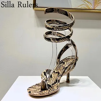 

2020 Design Twining ankle Split Toe Gladiator Sandals Woman Genuine Leather High heels Summer Sandals Woman Party Shoes Woman