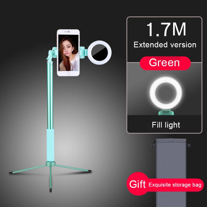 MAMEN Bluetooth селфи палка штатив с кольцом светильник лампа Красота Портативный заполняющий видео светильник ing смартфон для iPhone 11 Pro Max xs - Цвет: Зеленый