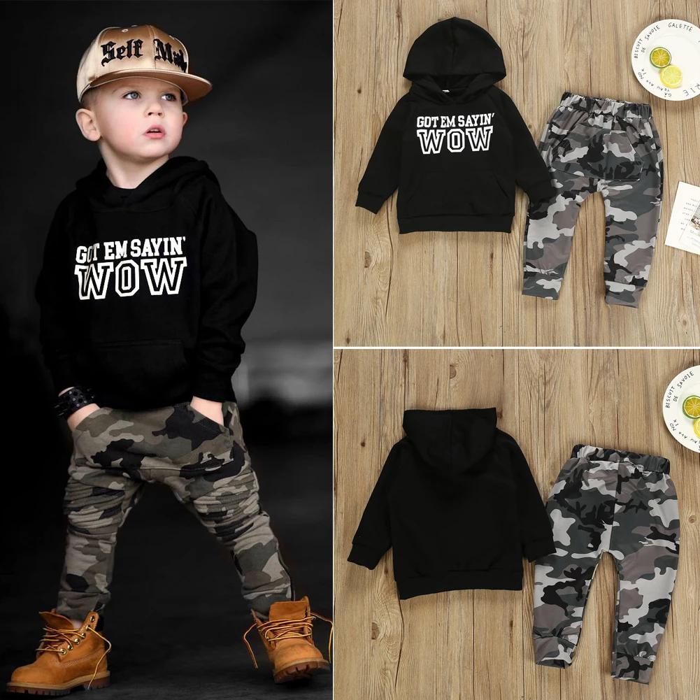 Emmababy комплект одежды камуфляжной расцветки для мальчиков; Детские осенние черные толстовки с капюшоном; детские брюки в армейском стиле; Новинка