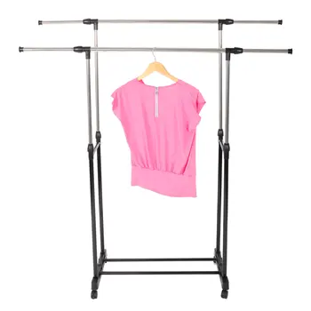 

Dual-bar Garment Rack Vertically & Horizontally-Stretching Rolling Closet Organizer Rack Stand Clothes Rack with Shoe Shelf