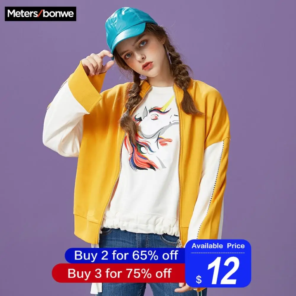 Metersbonwe X disney, толстовки для женщин с Микки Маусом, новинка, весна-осень, свободный милый топ на молнии, топы с длинными рукавами