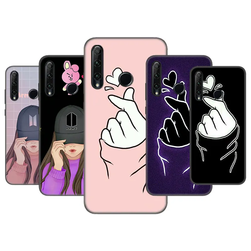 Чехол с сердцем на палец для Huawei Honor 10X Lite 7A 7S 8A 8C 8S 8X 9A 9C 9X 10i 20i 30i 20E 20S Pro 8 10 черный