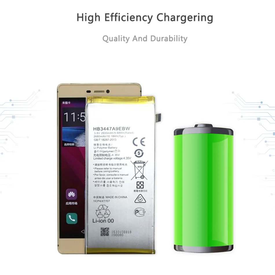 Батарея мобильного телефона для huawei Ascend P8 сменная батарея HB3447A9EBW 2600 мАч
