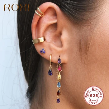 

ROXI Bohemia Teardrop Colorful Gemstones Hoop Earrings for Women Wedding Jewelry Earrings 925 Sterling Silver Purple Blue Green