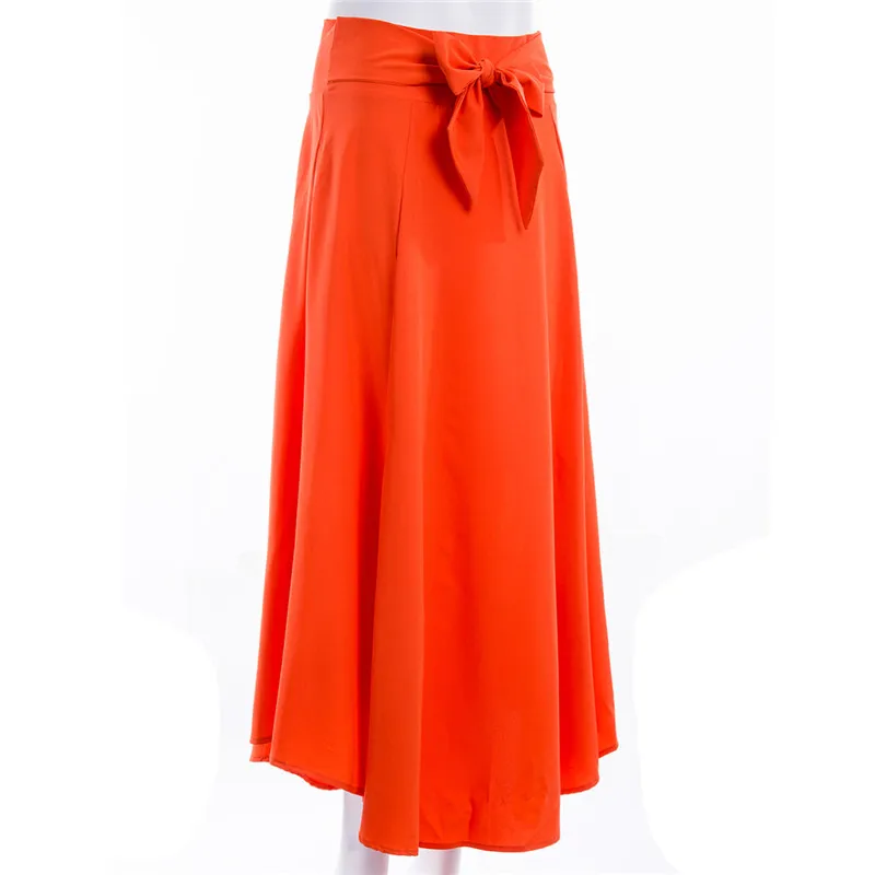 Fashion Women's Maxi Skirts Ladies Solid Bandage Pleated Long Skirts Party Cocktail High Waist Summer A Line Skirts With Pocket