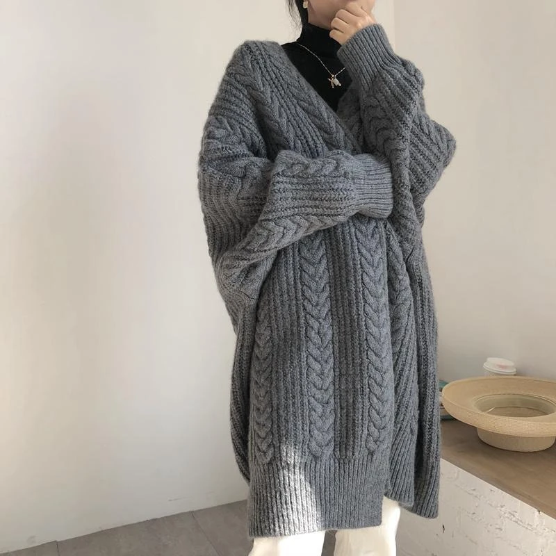 

Ladies Fashion Casual Sweater Cardigan Soft and Comfortable Solid Color Loose Large Size Long Sleeve Female Bat Sleeve Knit