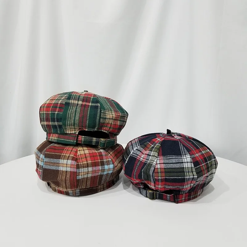 

Beret Women's Retro British Style Autumn And Winter New Style Japanese-style Versitile Fashion Plaid Pattern Women's Wool Octago
