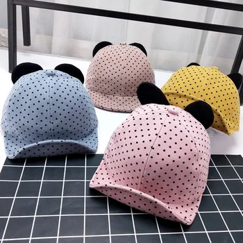 

Dots Baby Baseball Cap Solid Infant Kids Boys Girls Windproof Skull Cap with Wide Brim Cotton Lining Velcro Closure 2020 New