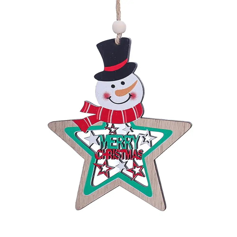 snowman Санта-Клаус орнамент «Новогодняя елка» кулон резной деревянный полый кормов рождественские украшения для дома - Цвет: snowman