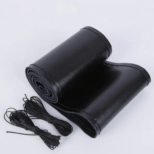 Car Steering Wheel Cover Braid Soft Texture Car Covers With Needles And Thread Artificial Leather Car Styling Covers 1-black