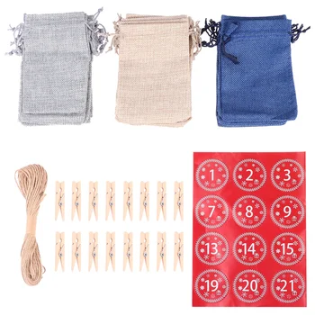 

1 Set of Burlap Bag Drawstring Bags Christmas Countdown Calendar Bag Gift Bag