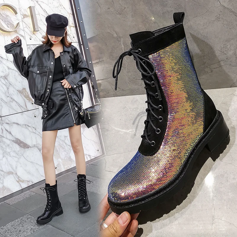 

Women Shoes Patent Leather Woman Ankle Boots Brogue Shoes Slip On Ladies Rivets Boots For Women Chelsea Boots 34 35 36 37 38 39