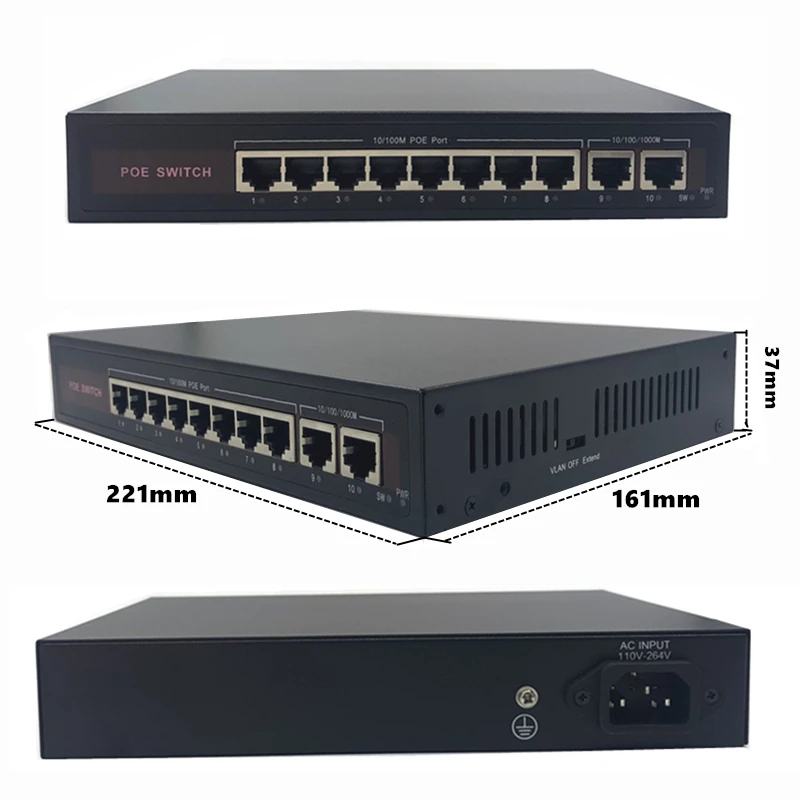 48V Ethernet коммутатор POE switch, 8 10/100 Мбит/с Порты и разъёмы IEEE 802,3 af/at подходит для IP камера/Беспроводной AP/IP CCTV камера системы