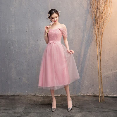 Vestido розовые Бордовые Платья для подружки невесты, элегантные, длиной до колен, простые, выпускные, для официального приема, weding, вечерние платья, сексуальное платье - Цвет: C midi red bean pink