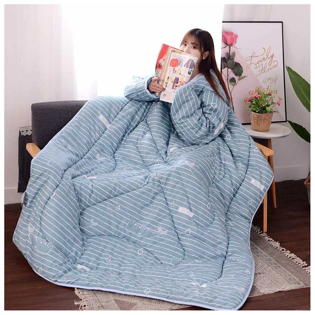 Многофункциональное «ленивое» одеяло с рукавами зимнее теплое утолщенное стираное одеяло 899 - Цвет: 150x200cm Blue Littl