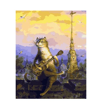 

SELILALIPainting By Numbers Animal Cat Plays The Guitar Oil Painting Pictures By Number For Adults Oil Painting Home Decoration