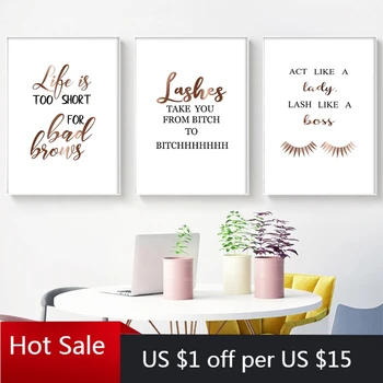 Billig Lustige Wimpern Zitieren Leinwand Poster Schönheit Salon Zimmer Decor Augenbrauen Extensions Kunst Bilder Leinwand Malerei Wand Dekor