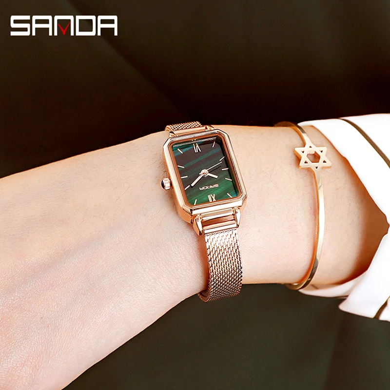 Rectangle Women Fashion Watches Elegant Ladies Quartz Wristwatches Luxury Brand Black Green Female Watch Leather Clock