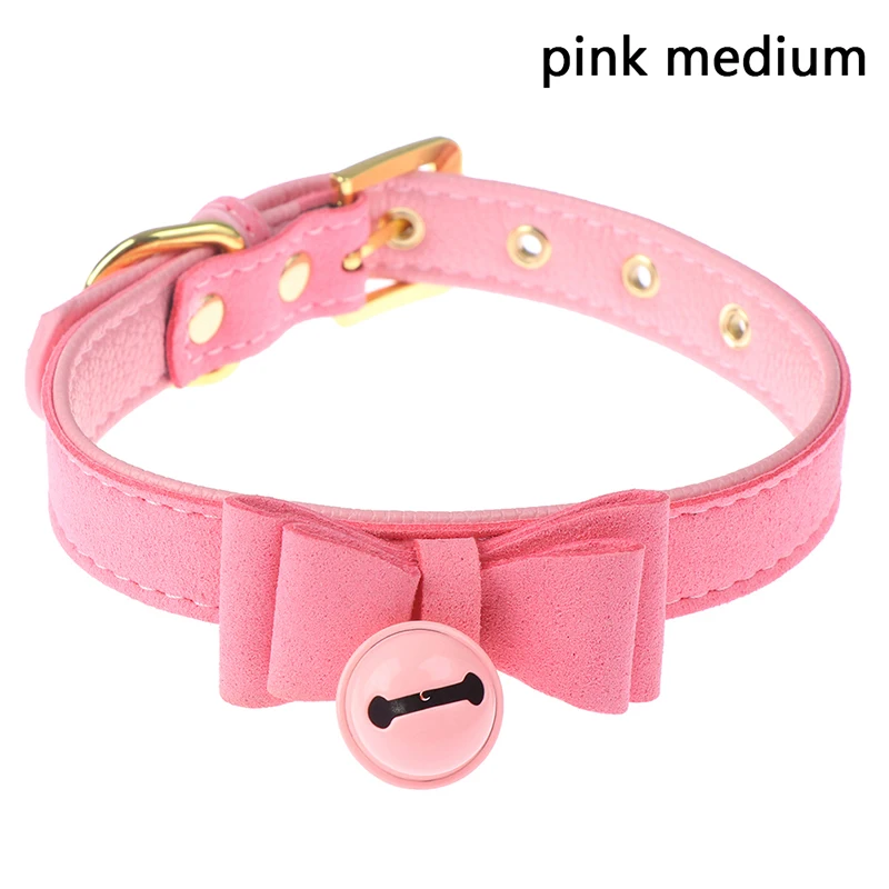 Pink M Аксессуары для домашних животных ошейник для кошек и собак из искусственной кожи ожерелье с колокольчиками Регулируемый ошейник для маленьких собак и щенков - Цвет: Pink M