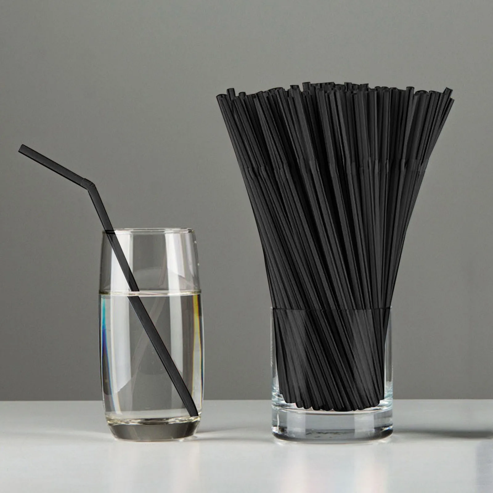 100PCS Disposable Plastic Black Cocktail Straws Soft Straws Cold Drink