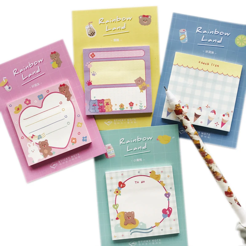 

30 Pages Cute Rainbow Land Series Yellow Duck Bear Ice Cream Sticky Note Memo Pad School Office Supply Student Stationery