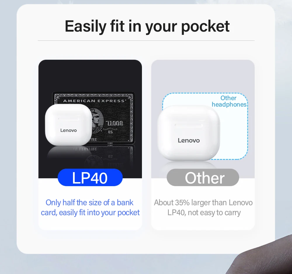 100% Original Lenovo LP40 TWS Bluetooth Earphone Mini Earbuds Wireless Headphones with Mic for iPhone 13 Xiaomi Sport Game