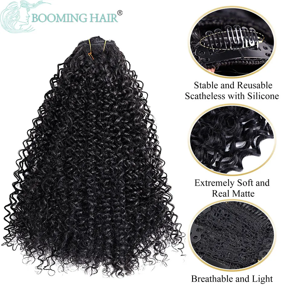 Long Jerry Curly Clip In Hair Extensions Natural Hairpieces Synthetic 7 Pcs Full Head Organic False Hair Afro Curls 26”/65cm