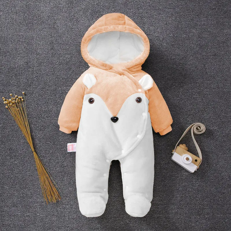 Baby clothes winter thick warm warm jumpsuit robe romper newborn cartoon bear cute baby boy jumpsuit baby girl hooded