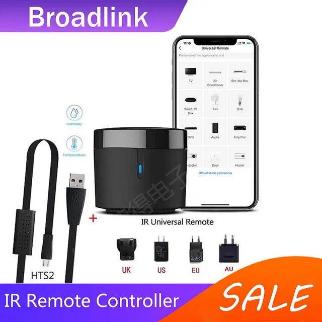 Broadlink RM4mini+HTS2 EU/UK/US/AU PLUG IR Remote Controller Air/TV Set-top Box Temperature Humidity Sensor with Alexa google