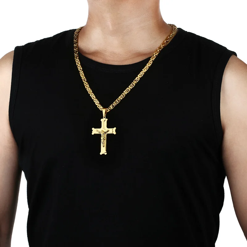 Crucifixion Catholic Cross Pedant Necklace Thick Stainless Steel Necklaces Long Personalized Catholic Neckless Men Jewelry Gift