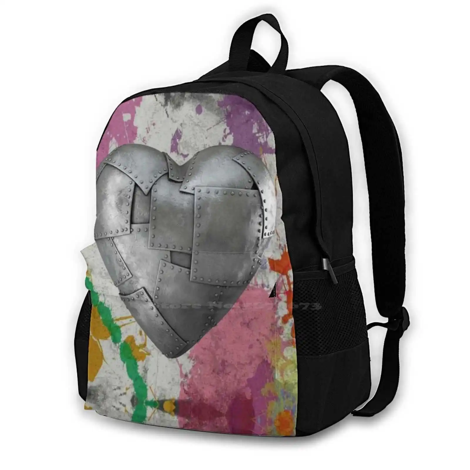 

Metallic Heart Women Men Teens Laptop Travel School Bags Heart Hearts Textures Texture Textured Metallic Hearts Metal Abstract