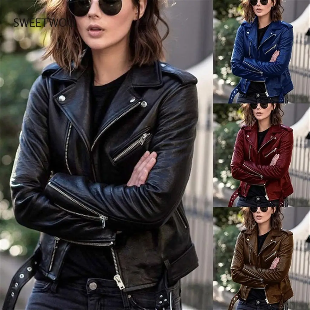 Куртка женская из искусственной кожи, на молнии, с длинным рукавом куртка женская из искусственной кожи байкерская на молнии с длинным рукавом черная осенне зимняя 2020