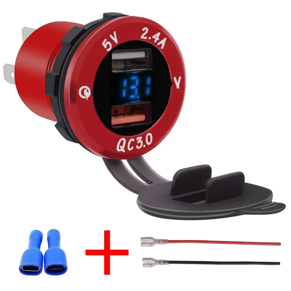 

Universal Car Charger DC12V-24V Waterproof Dual USB Charger 2 Port Power Socket QC3.0 Fast Charging USB Vehicle Charger