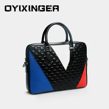 

2020 New Unisex Genuine Leather Briefcase Men And Women Handbag Laptop Shoulder Bag Portable Business Official Bags For Macbook