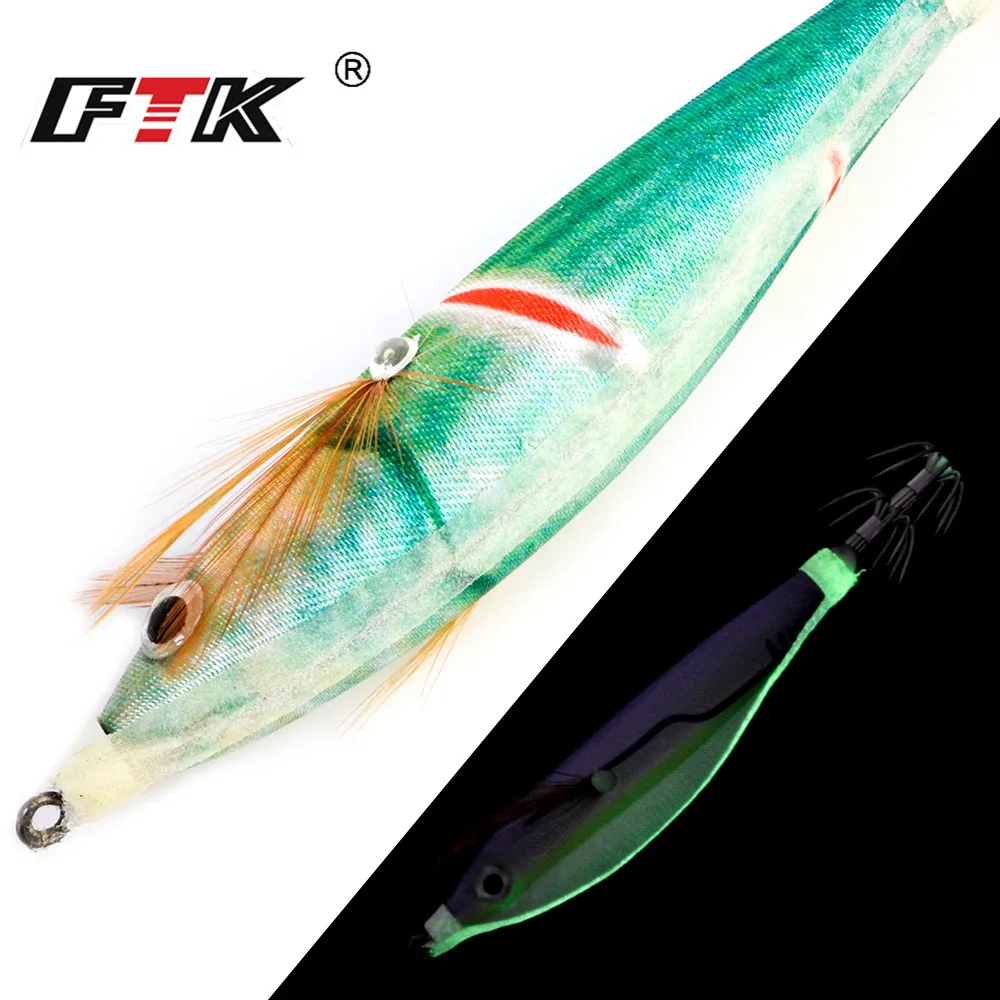 FTK светящийся джиг для кальмаров 8 см/10 г деревянная креветка наживка Каракатица джиг приманка аксессуары для рыболовных приманок