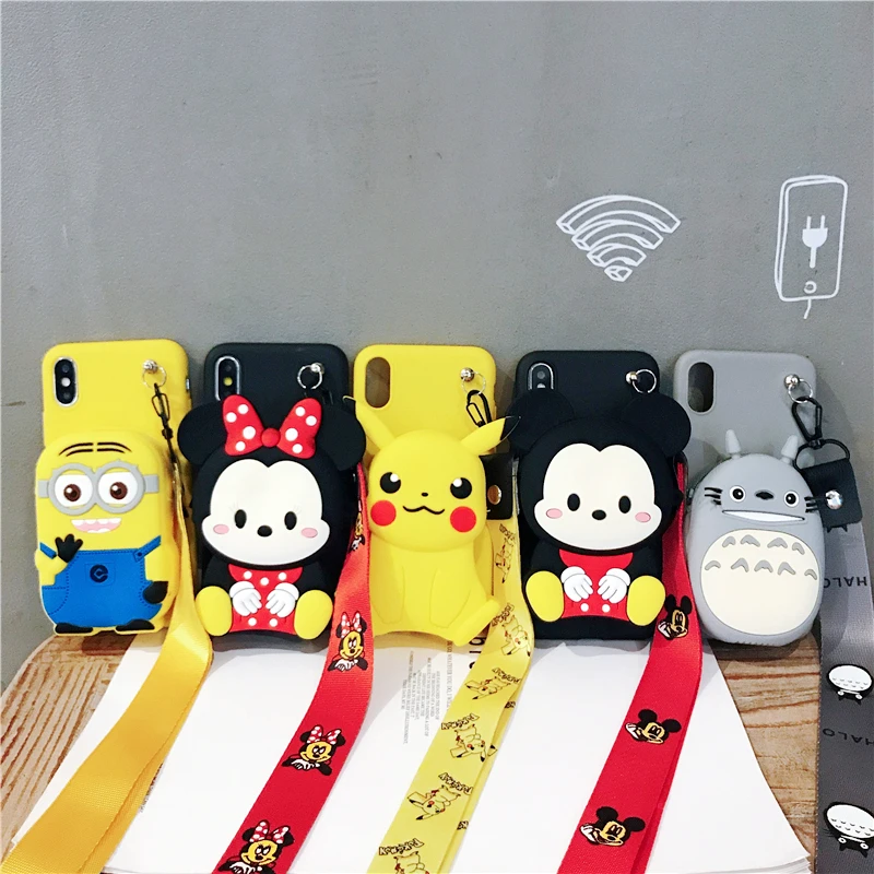 

For iPhone SE 6 7 8 Plus X XS XR 11 Pro MAX Cover Wallet Minnie Mickey Totoro Soft TPU Silicone Case