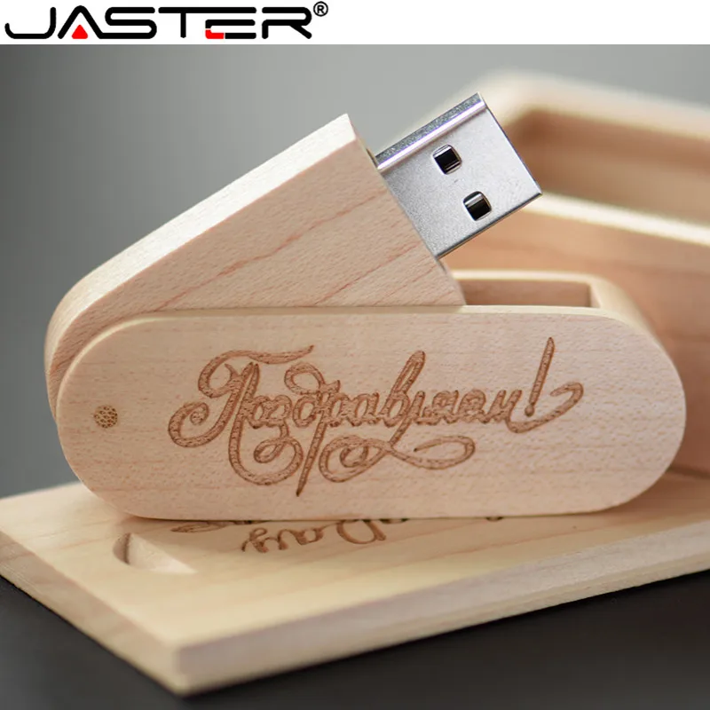 JASTER креативный деревянный вращающийся usb флеш-накопитель+ нажимная коробка 2,0 4 ГБ 8 ГБ 16 ГБ 32 ГБ 64 Гб 128 Гб внешний накопитель usb флеш-накопитель