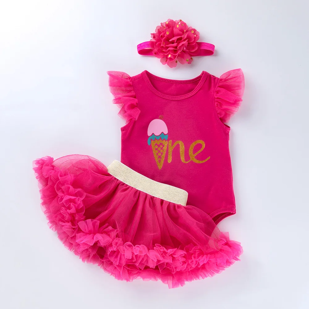 3 Pcs/set Baby Clothing Set Girls Sleeveless Romper + Tutu Skirt Newborn Ruffles Rainbow  Pants Jumpsuit Infant First Birthday baby clothing set red	 Baby Clothing Set