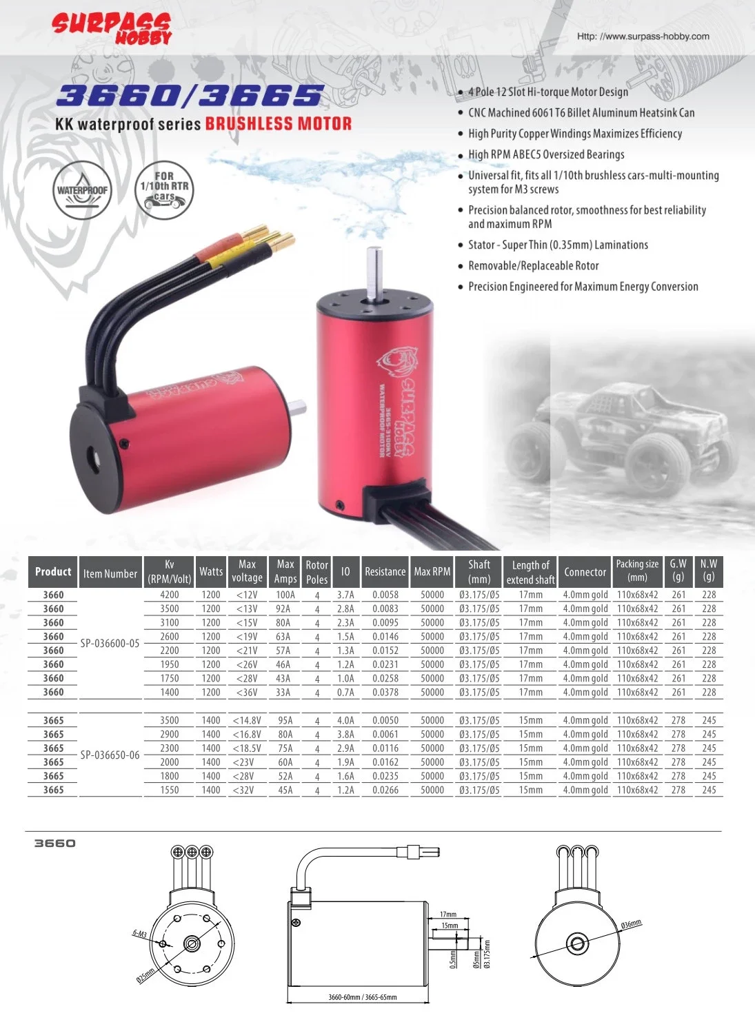 3665 bldc motor + ESC 80A combo with rc fans brushless 1:10 bldc motor for brushless rc race cars