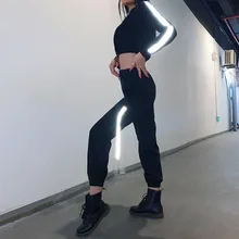 Черная уличная одежда, Pantalon, Светоотражающие женские штаны с высокой талией, спортивные штаны и джоггеры, модные штаны-шаровары в стиле хиппи, комбинезоны