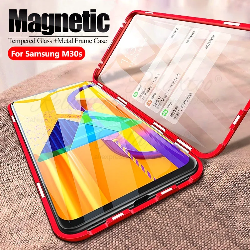 Магнитный чехол для Samsung Galaxy M30S 360 дюйма передний + задний двусторонний 9H из