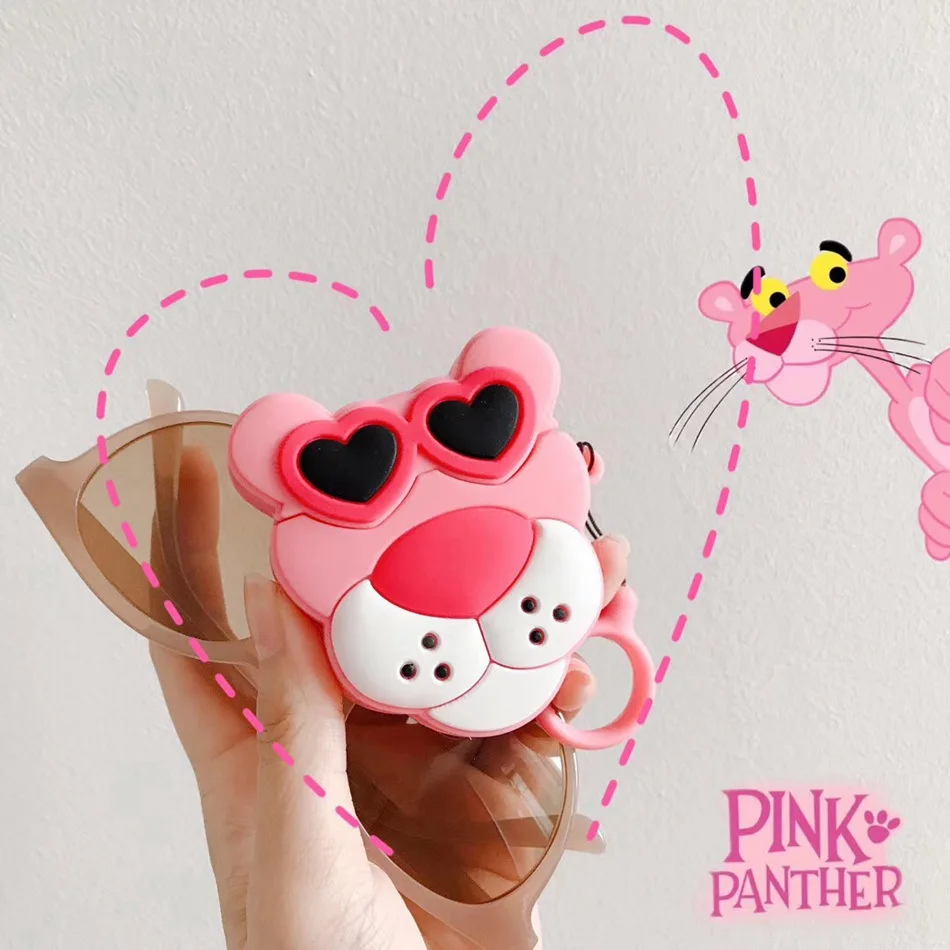 

For AirPods Case Three-dimensional Pink Leopard Earphone Case For Apple Airpods 2 Funny Protect Cover with Finger Ring Strap