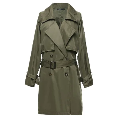 03 Navy Green Армейский зеленый Тренч женское негабаритное длинное пальто ремень классическое деловое офисное Женское пальто Свободный плащ осень Повседневный Женский Тренч - Цвет: 03 Navy Green