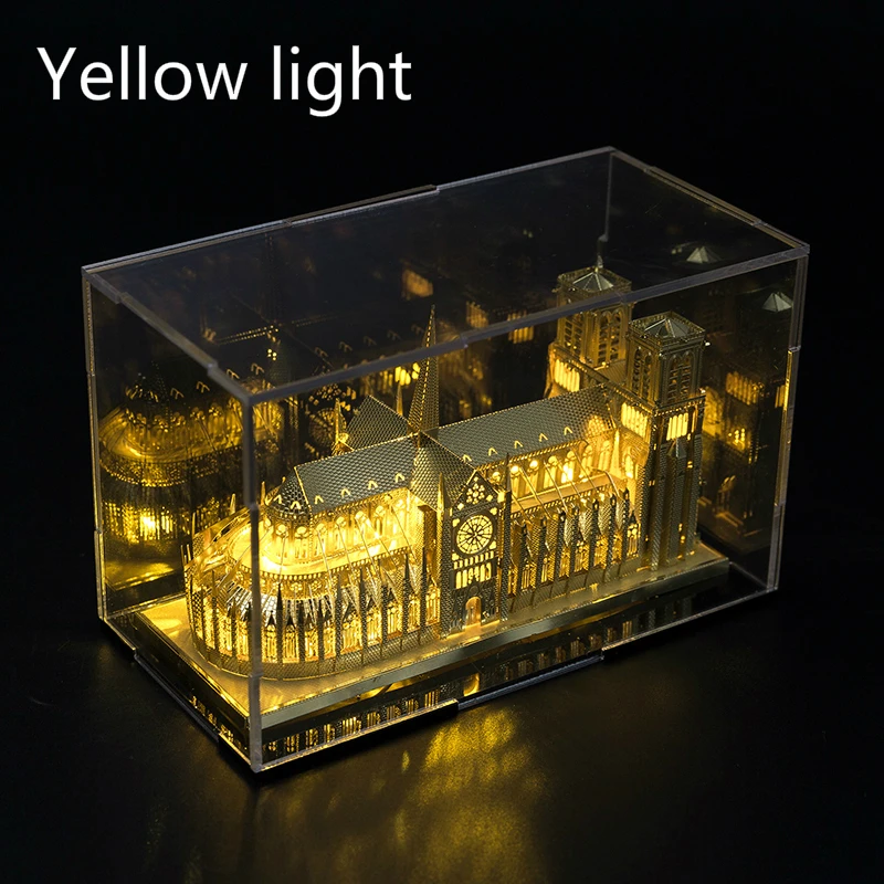 Gold Notre Dame-A Notre Dame, 3d металлическая головоломка, развивающие игрушки, светодиодный мини-светильник, сделай сам, для спальни, домашнего декора, креативные игрушки, детский подарок на день рождения, набор - Цвет: Gold Notre Dame-A