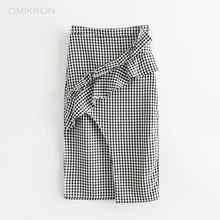OMIKRON/Новинка, Женская Модная хлопковая юбка, летняя юбка с оборками и разрезом спереди, открытая клетчатая юбка с принтом, повседневные Прямые юбки-карандаш