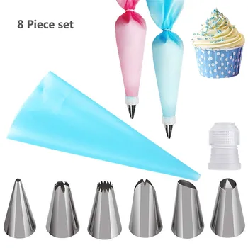 

8Pcs/Set Stainless Steel Pastry Nozzles for Cream with Pastry Bag Cake Decorating Icing Piping Confectionery Baking Tools Set
