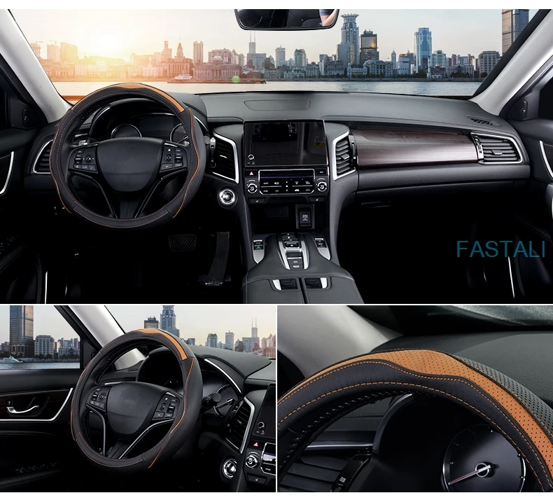 Для Honda FIT JAZZ- кожаный чехол на руль четыре сезона универсальный кожаный чехол на руль Нескользящие автомобильные запчасти